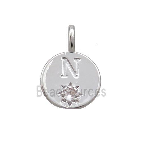 Copper Circle Pendant Pave Zircon N-letter Platinum Plated