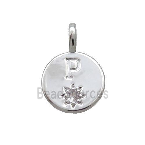 Copper Circle Pendant Pave Zircon P-letter Platinum Plated