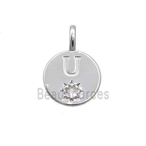 Copper Circle Pendant Pave Zircon U-letter Platinum Plated