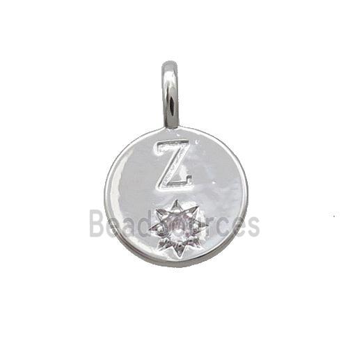 Copper Circle Pendant Pave Zircon Z-letter Platinum Plated