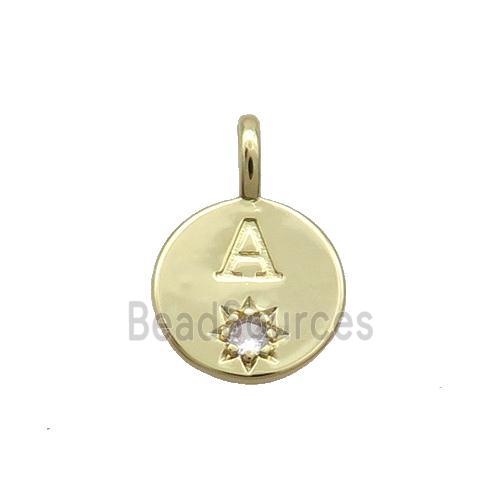 Copper Circle Pendant Pave Zircon A-letter Gold Plated