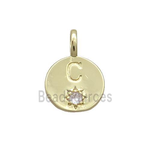 Copper Circle Pendant Pave Zircon C-letter Gold Plated