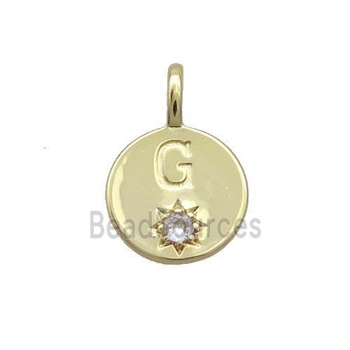 Copper Circle Pendant Pave Zircon G-letter Gold Plated