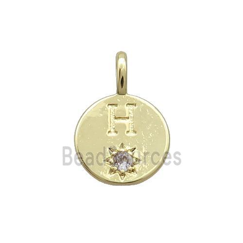 Copper Circle Pendant Pave Zircon H-letter Gold Plated