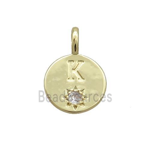 Copper Circle Pendant Pave Zircon K-letter Gold Plated