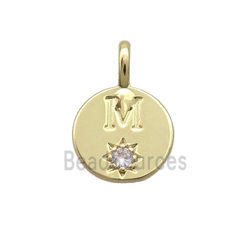 Copper Circle Pendant Pave Zircon M-letter Gold Plated