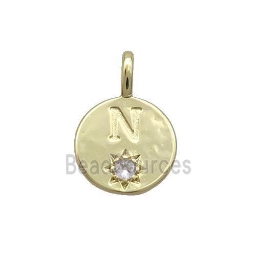 Copper Circle Pendant Pave Zircon N-letter Gold Plated