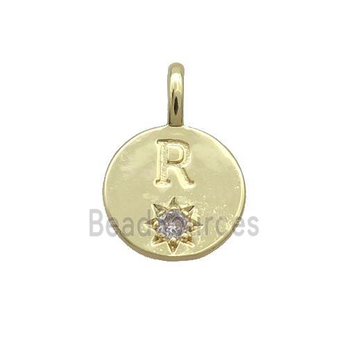 Copper Circle Pendant Pave Zircon R-letter Gold Plated