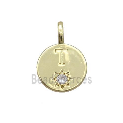 Copper Circle Pendant Pave Zircon T-letter Gold Plated