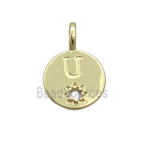 Copper Circle Pendant Pave Zircon U-letter Gold Plated