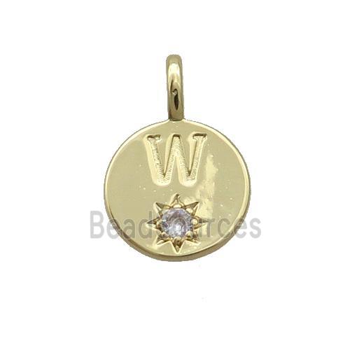 Copper Circle Pendant Pave Zircon W-letter Gold Plated