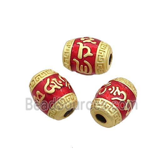 Tibetan Sytle Copper Barrel Beads Red Cloisonne Gold Plated