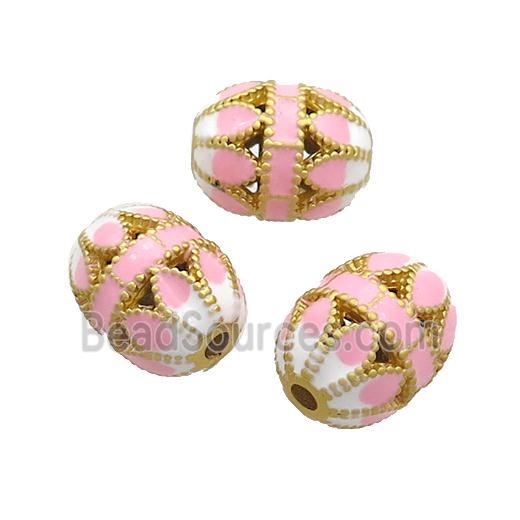 Copper Barrel Beads Pink Cloisonne Lotus Gold Plated