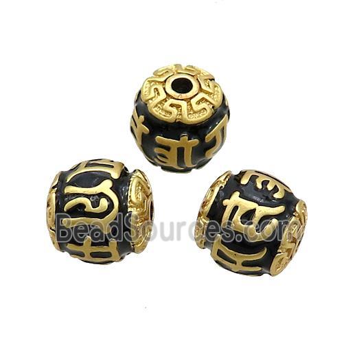 Tibetan Style Copper Round Beads Black Enamel Large Hole Gold Plated