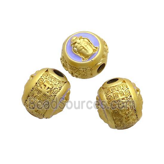 Copper Buddha Beads Lavender Enamel Large Hole Gold Plated