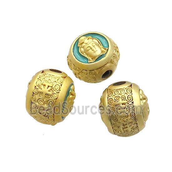 Copper Buddha Beads Teal Enamel Large Hole Gold Plated