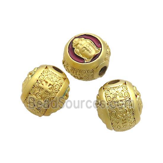 Copper Buddha Beads Red Enamel Large Hole Gold Plated