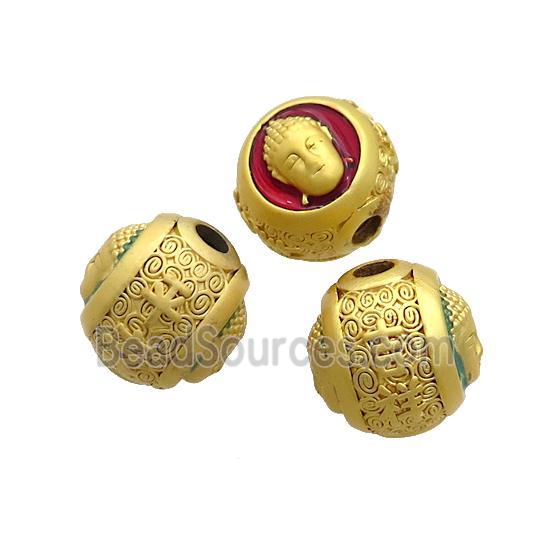 Copper Buddha Beads Red Enamel Large Hole Gold Plated