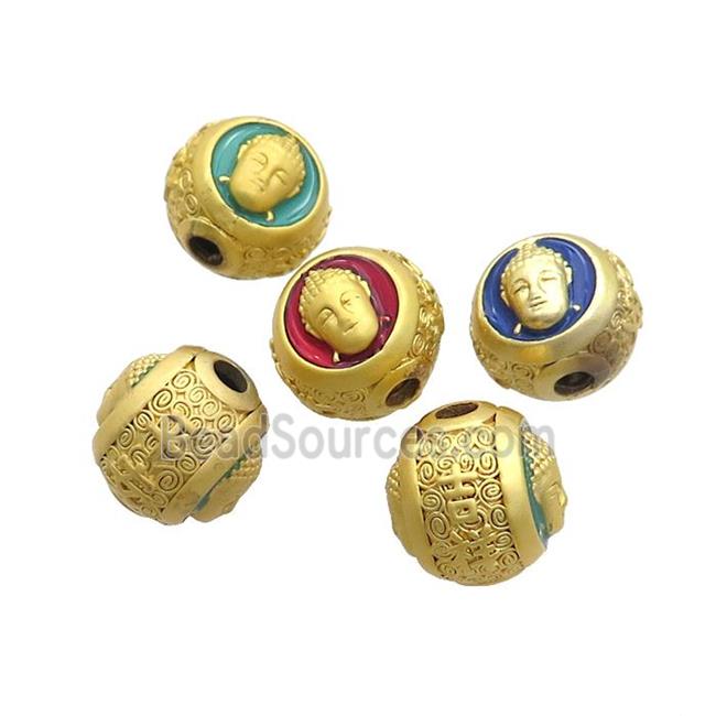 Copper Buddha Beads Enamel Large Hole Gold Plated Mixed Color