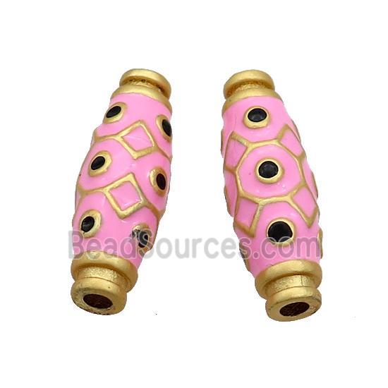 Copper Rice Beads Pink Enamel Large Hole Gold Plated