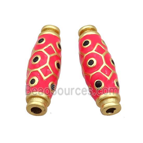 Copper Rice Beads Red Enamel Large Hole Gold Plated