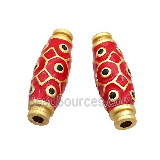 Copper Rice Beads Red Enamel Large Hole Gold Plated