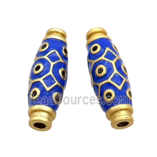 Copper Rice Beads Royalblue Enamel Large Hole Gold Plated