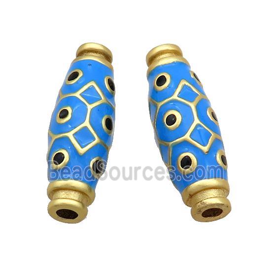 Copper Rice Beads Blue Enamel Large Hole Gold Plated