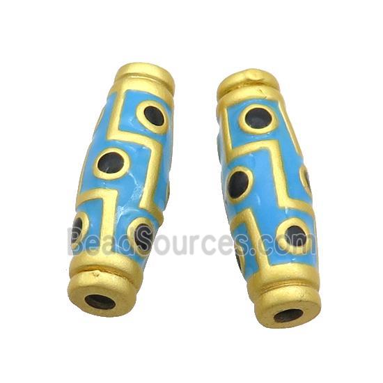 Copper Rice Beads Blue Enamel Large Hole Gold Plated