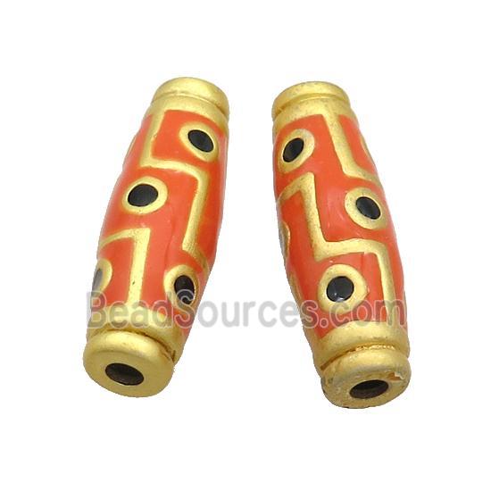 Copper Rice Beads Orange Enamel Large Hole Gold Plated