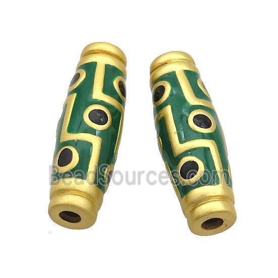 Copper Rice Beads Green Enamel Large Hole Gold Plated