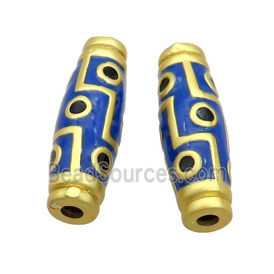 Copper Rice Beads Blue Enamel Large Hole Gold Plated