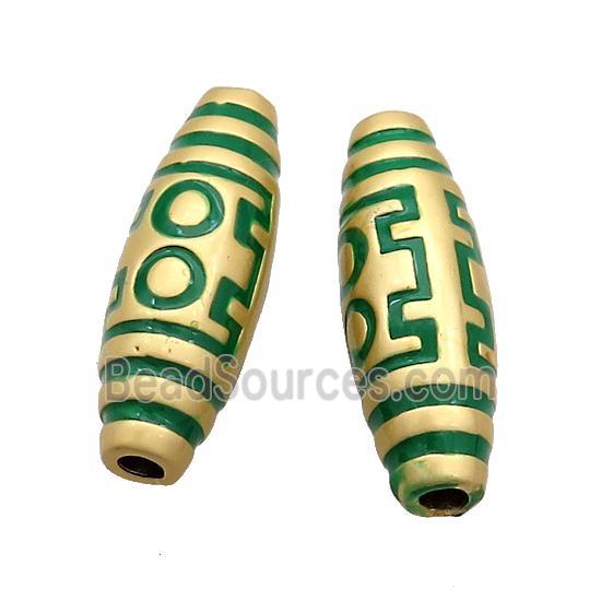 Copper Rice Beads Green Enamel Large Hole Gold Plated