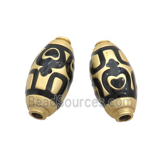 Copper Rice Beads Black Enamel Large Hole Gold Plated