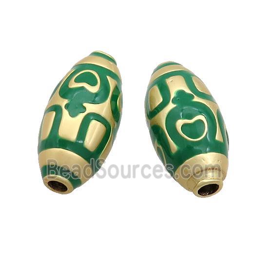 Copper Rice Beads Green Enamel Large Hole Gold Plated