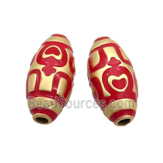 Copper Rice Beads Red Enamel Large Hole Gold Plated