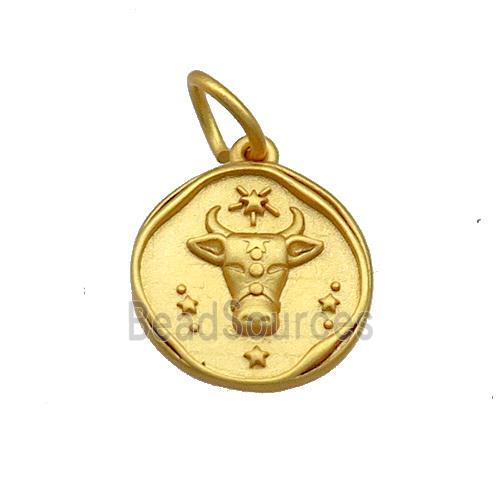 Copper Circle Pendant Zodiac Taurus 18K Gold Plated