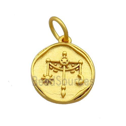 Copper Circle Pendant Zodiac Libra 18K Gold Plated