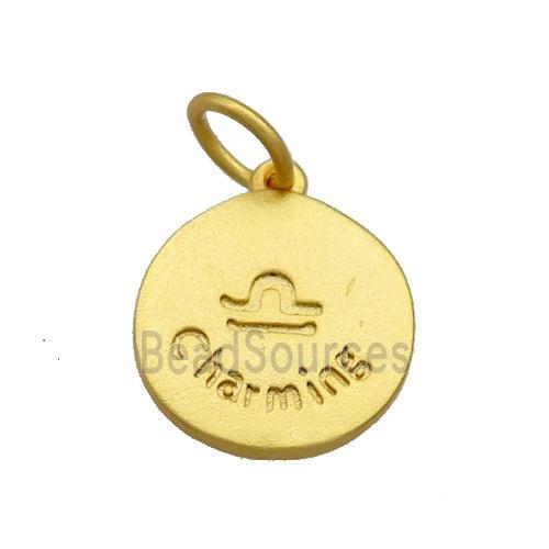 Copper Circle Pendant Zodiac Libra 18K Gold Plated