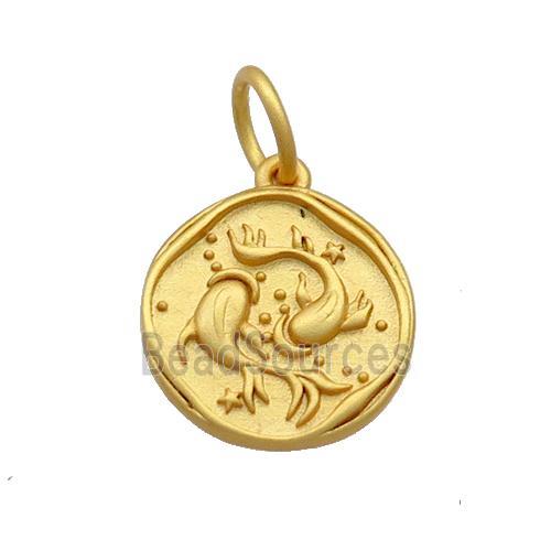 Copper Circle Pendant Zodiac Pisces 18K Gold Plated