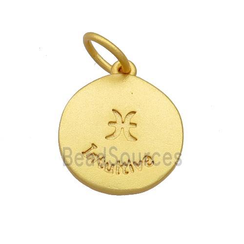 Copper Circle Pendant Zodiac Pisces 18K Gold Plated