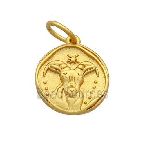 Copper Circle Pendant Zodiac Capricorn 18K Gold Plated