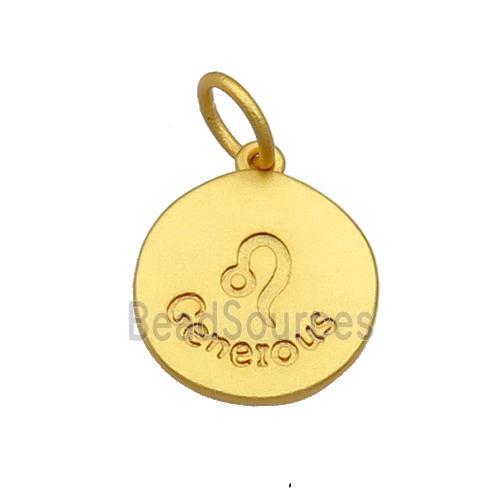 Copper Circle Pendant Zodiac Leo 18K Gold Plated