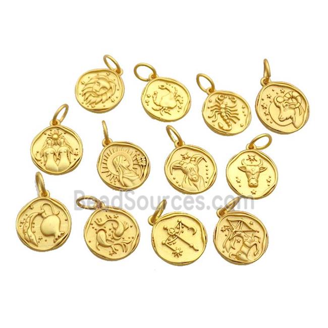 Copper Circle Pendant Zodiac 18K Gold Plated Mixed