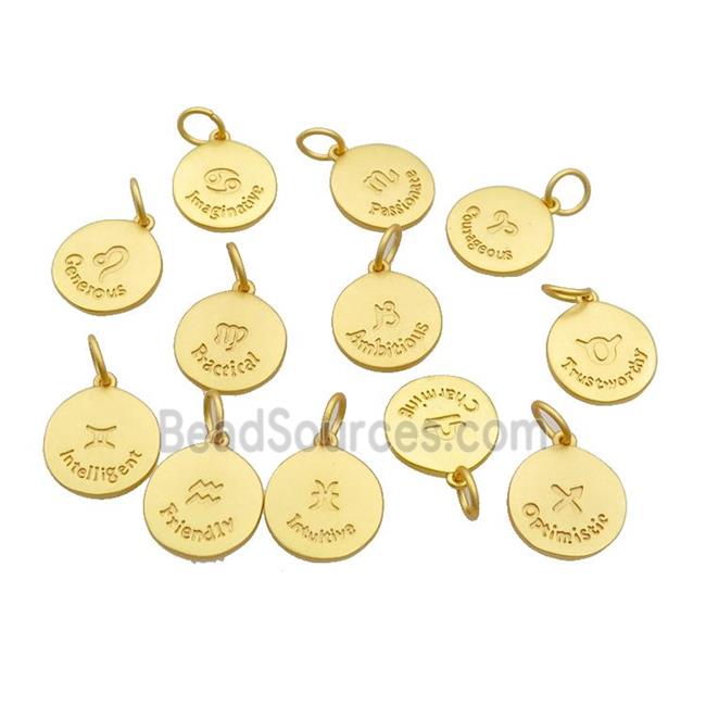 Copper Circle Pendant Zodiac 18K Gold Plated Mixed