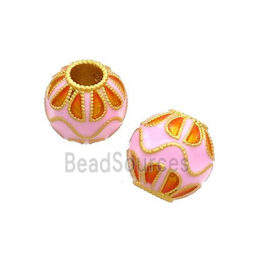 Copper Round Beads Cloisonne Lotus Large Hole 18K Gold Plated