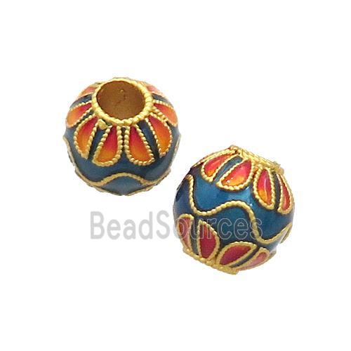 Copper Round Beads Cloisonne Lotus Large Hole 18K Gold Plated