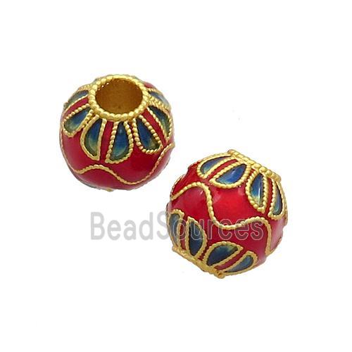 Copper Round Beads Cloisonne Lotus Large Hole 18K Gold Plated