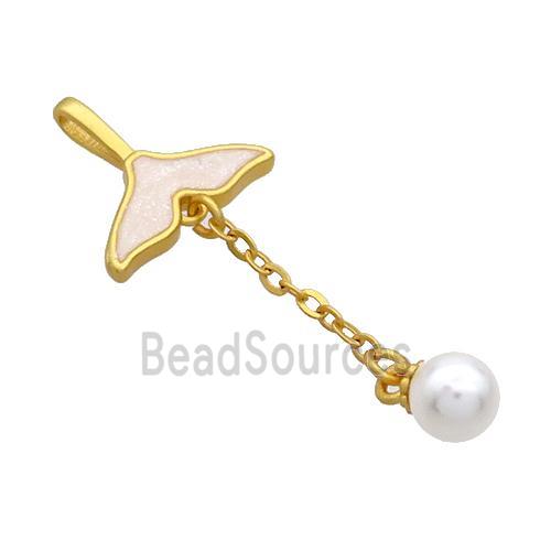 Copper Sharktail Pendant Pave White Resin Pearlized Plastic 18K Gold Plated