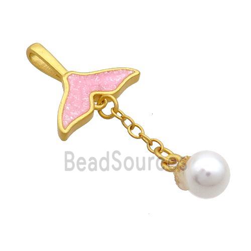 Copper Sharktail Pendant Pave Pink Resin Pearlized Plastic 18K Gold Plated